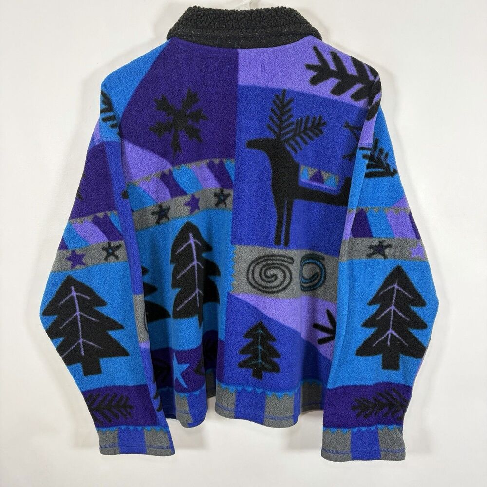 Sigrid Olsen Sport Button Up Fleece Jacket Womens Large Blue Purple Winter VTG - Picture 8 of 10